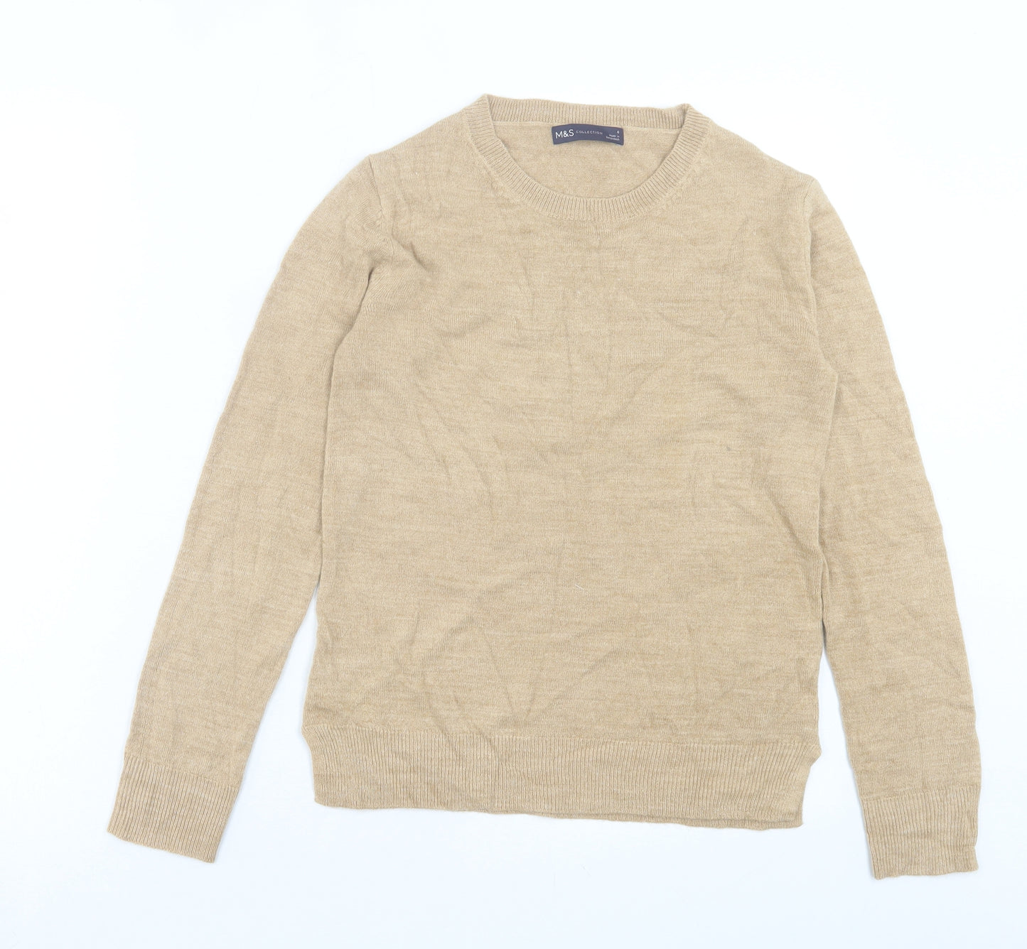 Marks and Spencer Womens Beige Crew Neck Acrylic Pullover Jumper Size 6