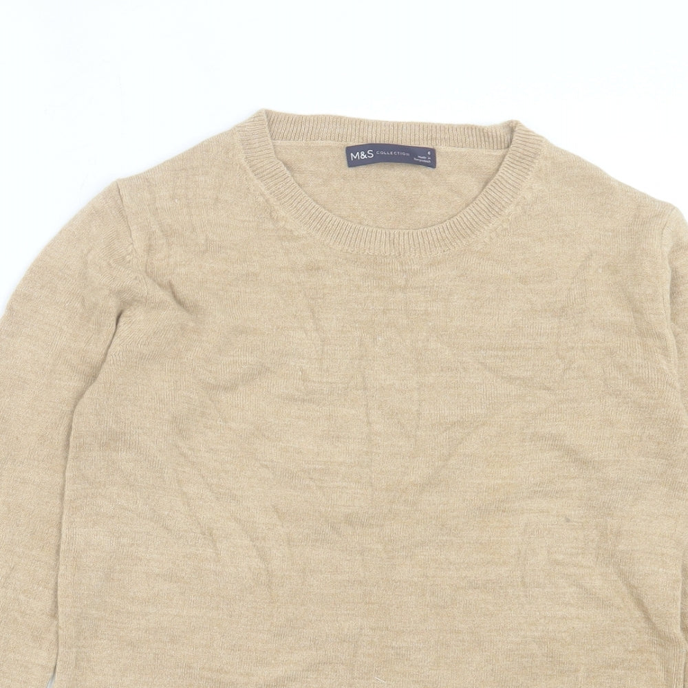 Marks and Spencer Womens Beige Crew Neck Acrylic Pullover Jumper Size 6