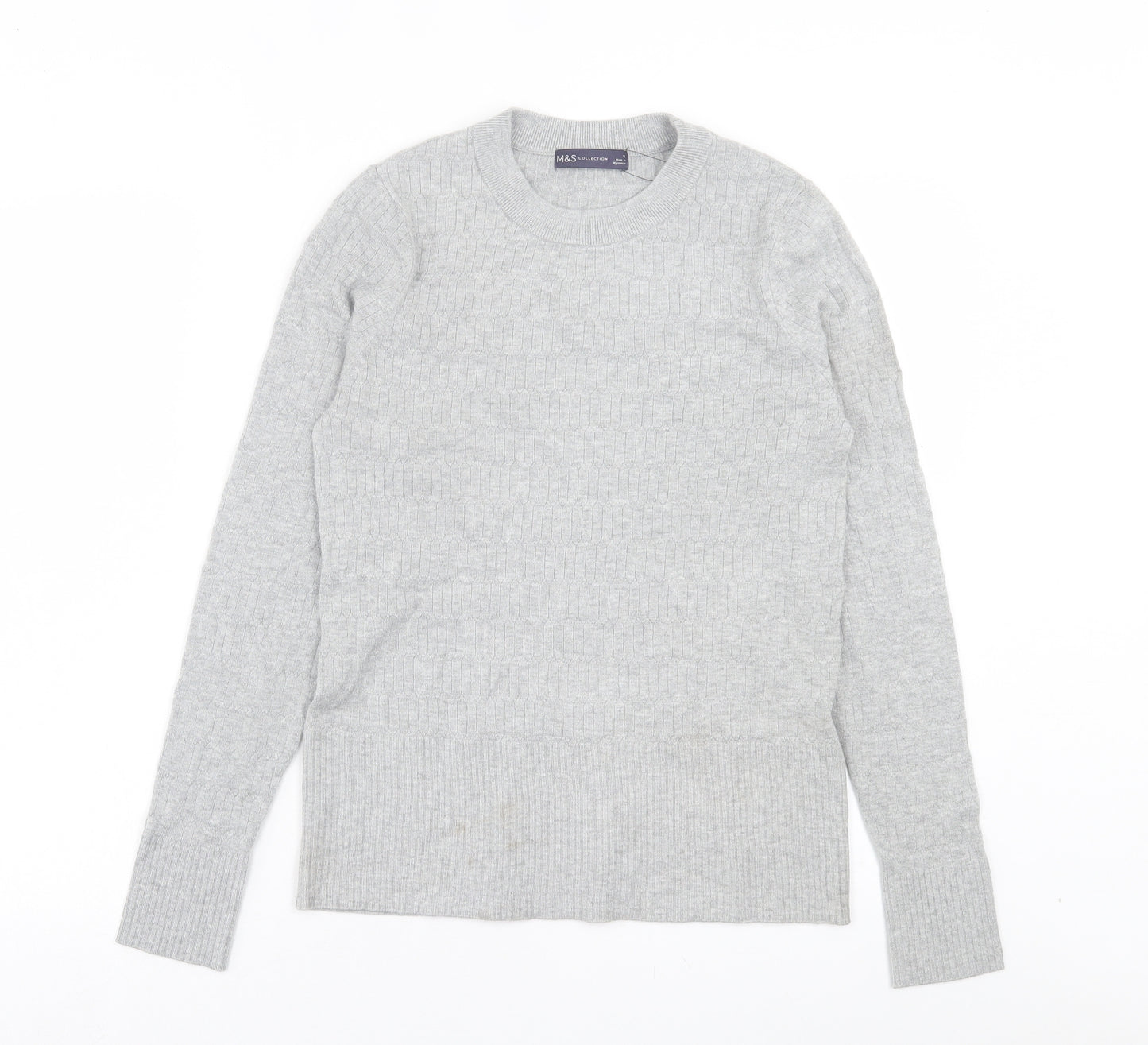 Marks and Spencer Womens Grey Crew Neck Viscose Pullover Jumper Size 12