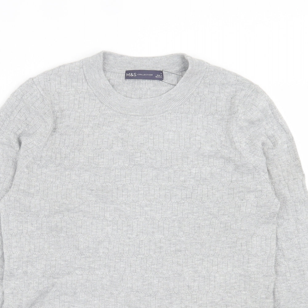 Marks and Spencer Womens Grey Crew Neck Viscose Pullover Jumper Size 12