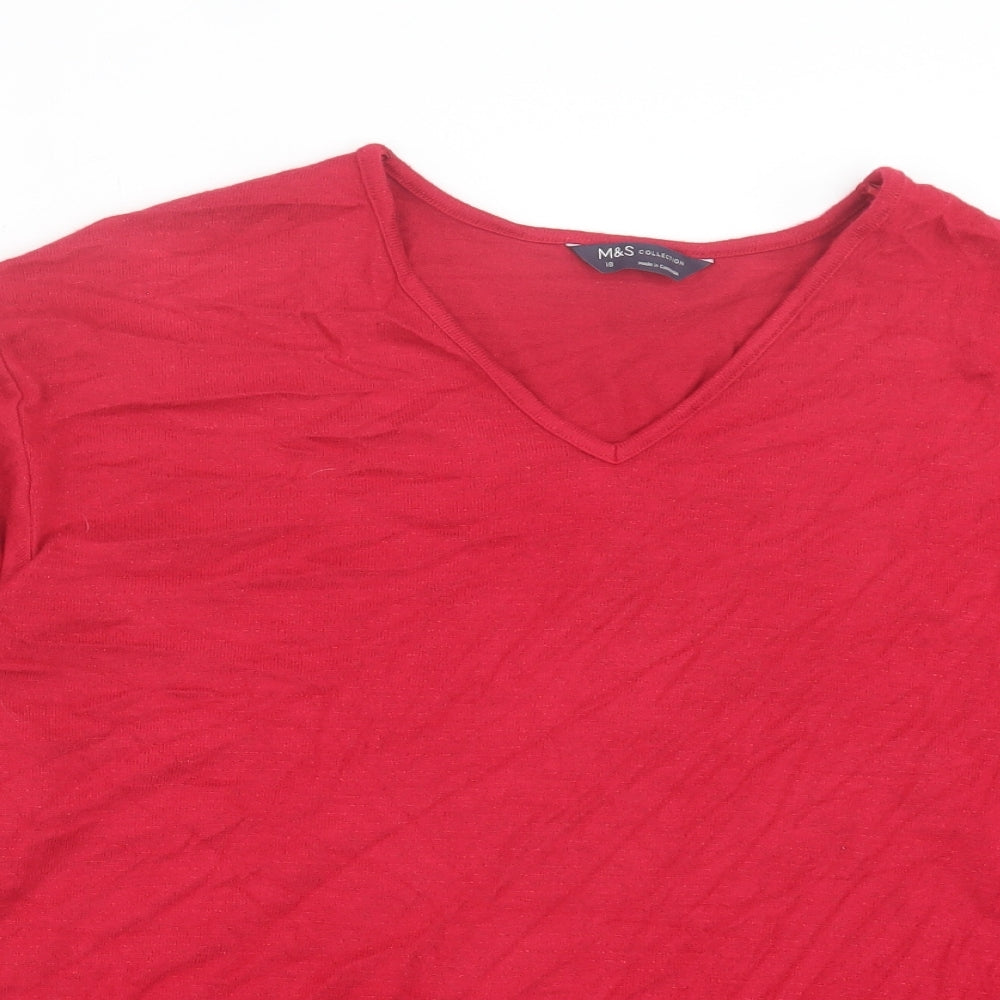 Marks and Spencer Womens Pink V-Neck Viscose Pullover Jumper Size 18
