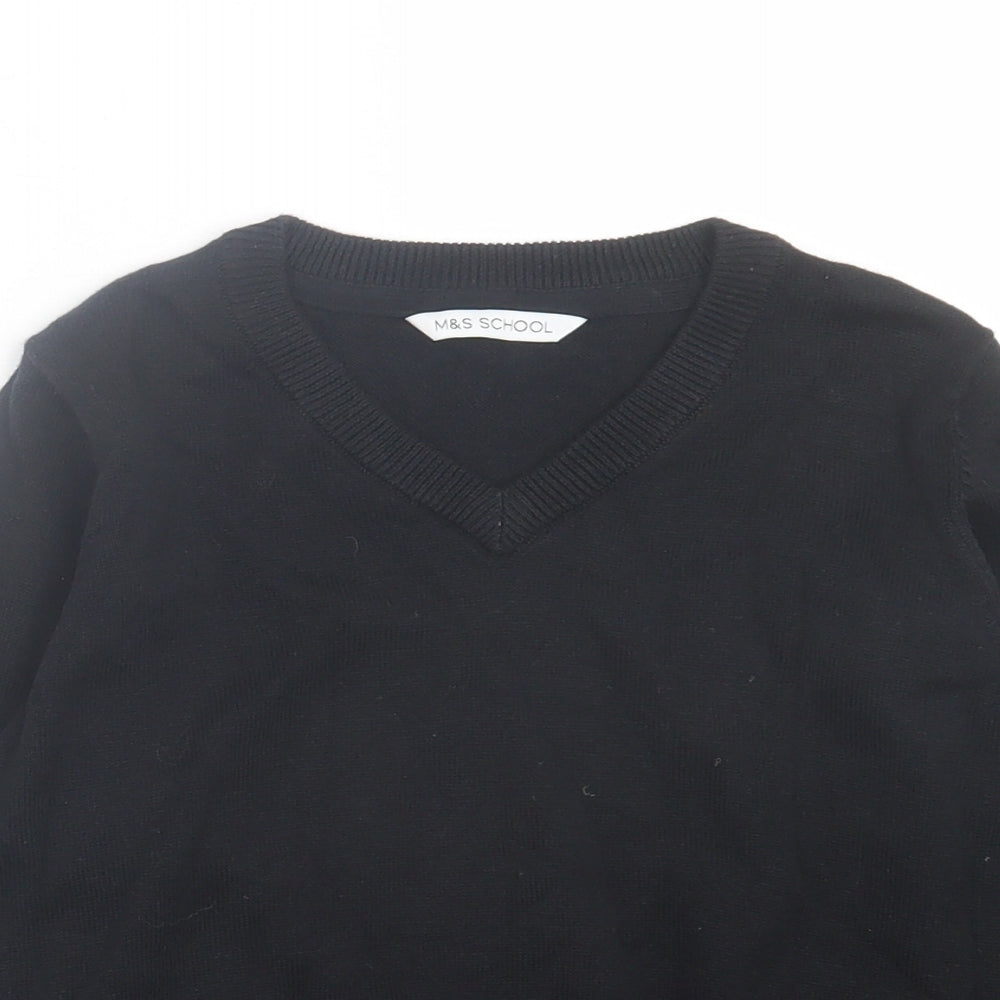 Marks and Spencer Boys Black V-Neck Cotton Pullover Jumper Size 4-5 Years Pullover