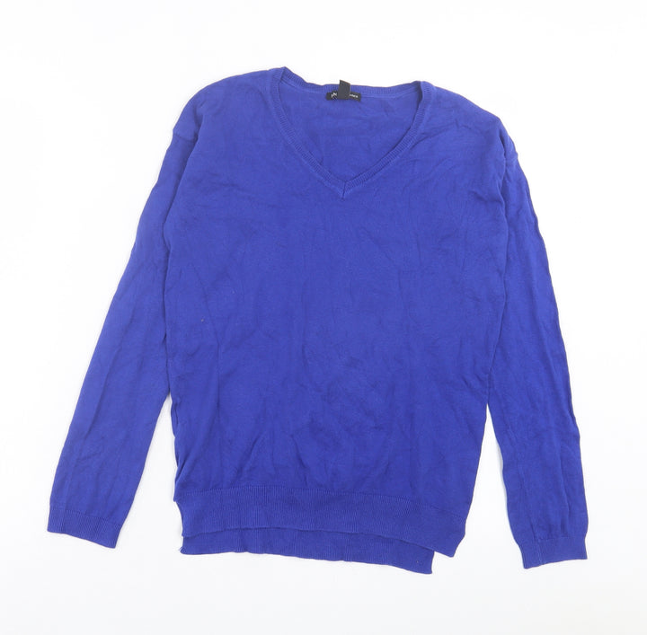Mango Womens Blue V-Neck Acrylic Pullover Jumper Size M