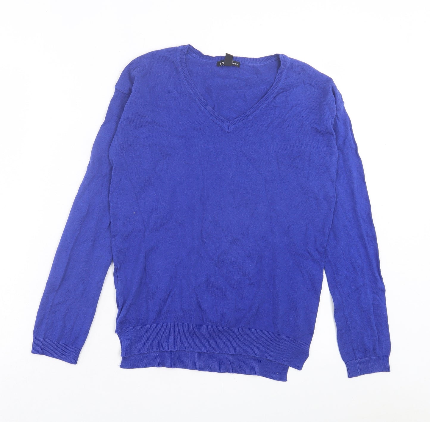 Mango Womens Blue V-Neck Acrylic Pullover Jumper Size M