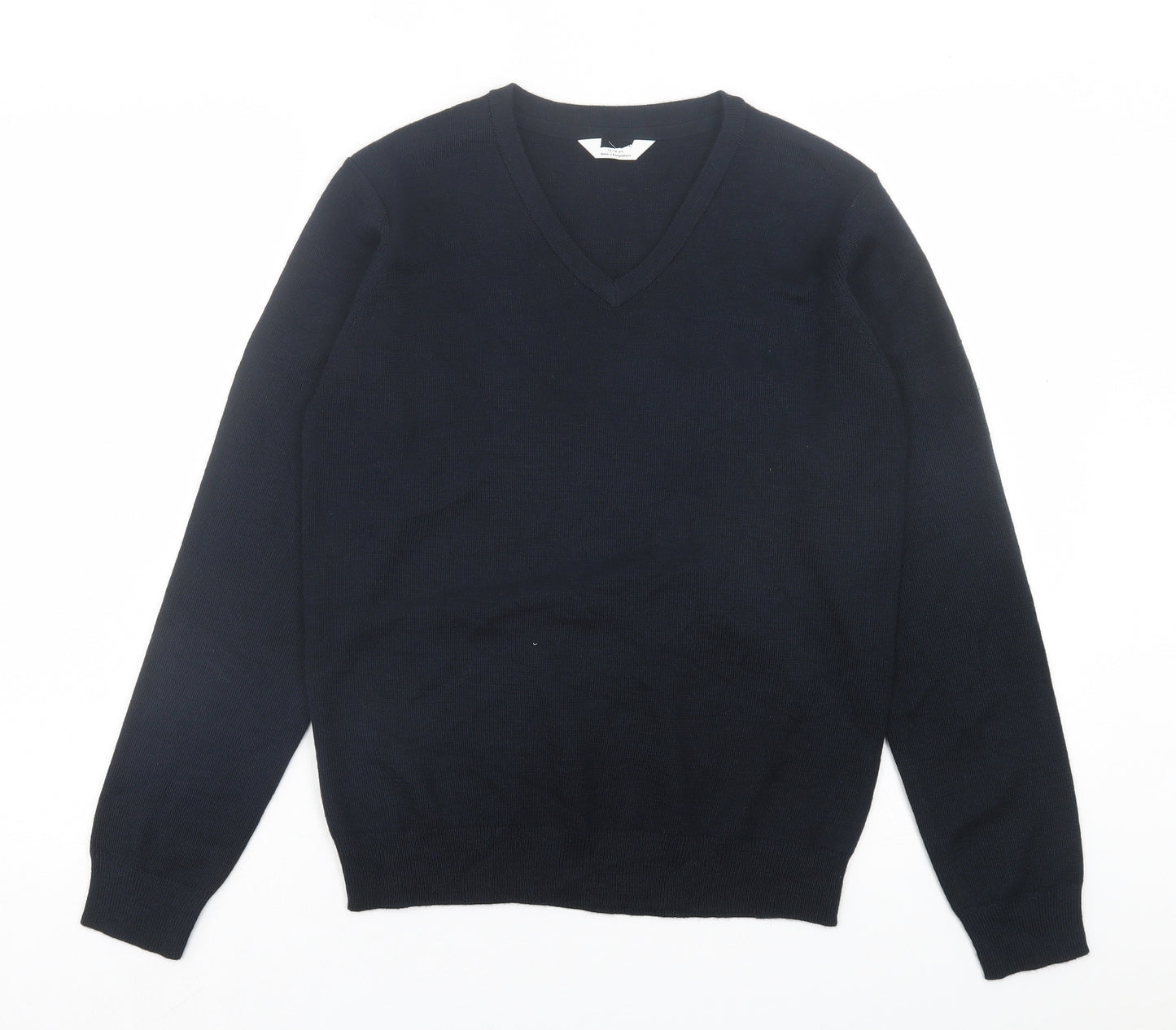 Marks and Spencer Boys Black V-Neck Acrylic Pullover Jumper Size 13-14 Years Pullover