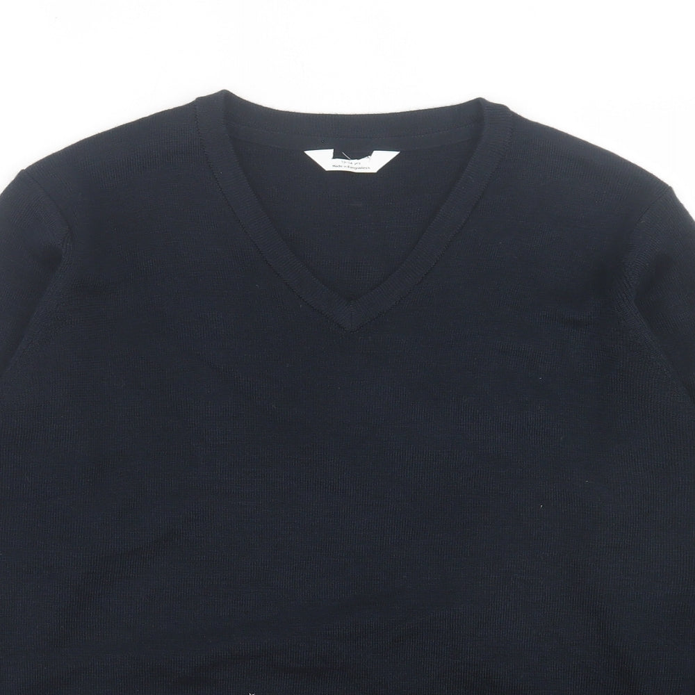 Marks and Spencer Boys Black V-Neck Acrylic Pullover Jumper Size 13-14 Years Pullover