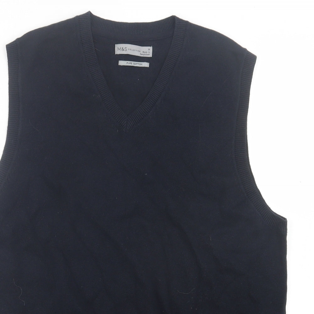 Marks and Spencer Mens Blue V-Neck Cotton Vest Jumper Size M