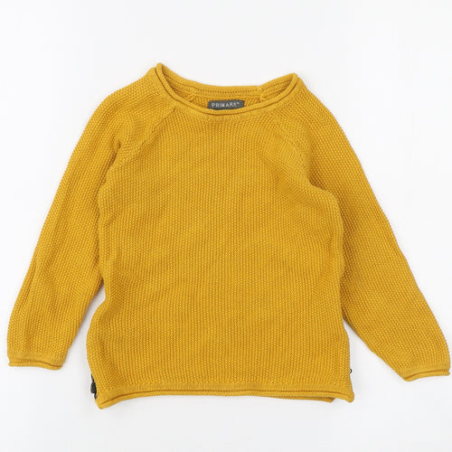 Primark Girls Yellow Round Neck Cotton Pullover Jumper Size 5-6 Years Zip