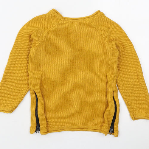 Primark Girls Yellow Round Neck Cotton Pullover Jumper Size 5-6 Years Zip