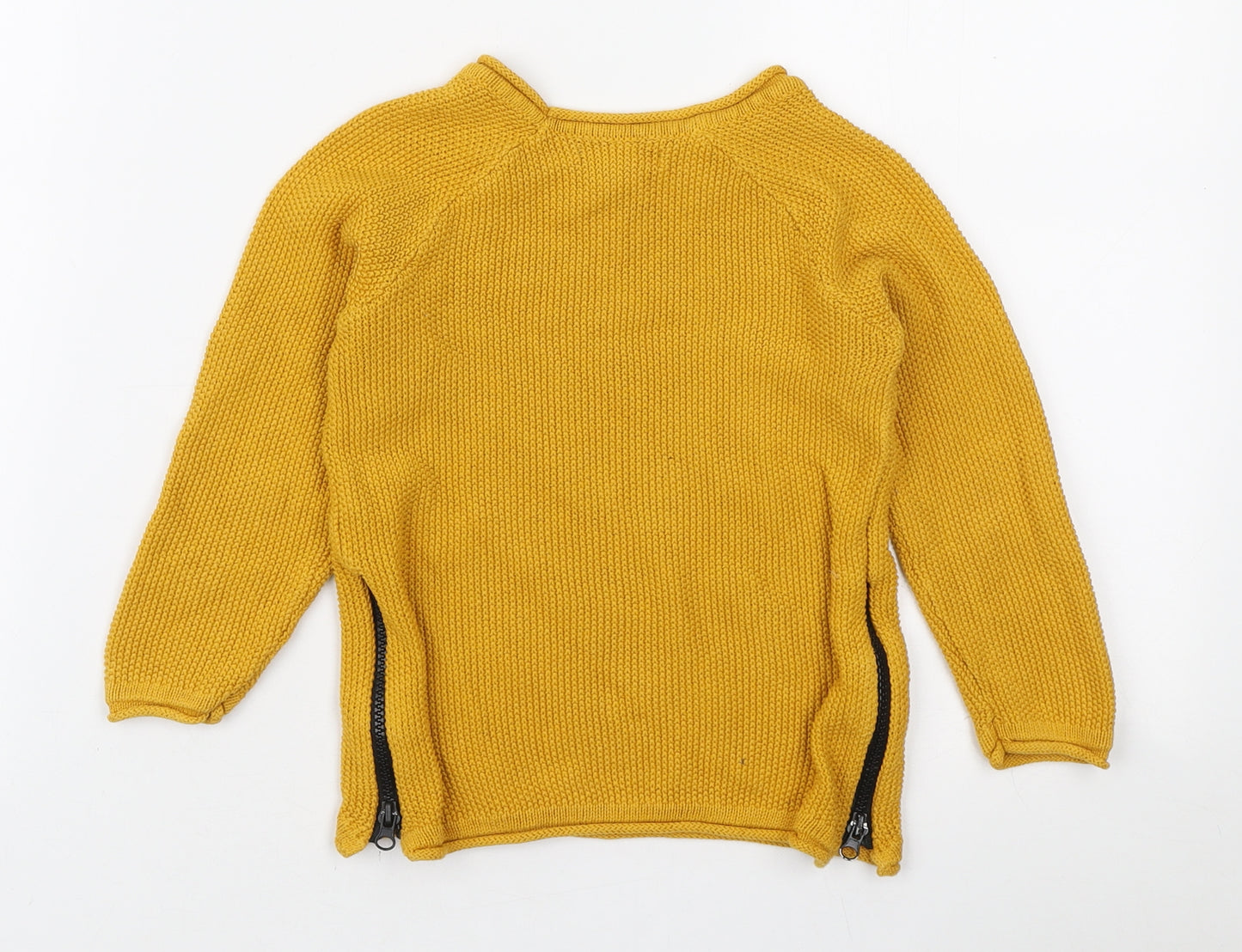 Primark Girls Yellow Round Neck Cotton Pullover Jumper Size 5-6 Years Zip