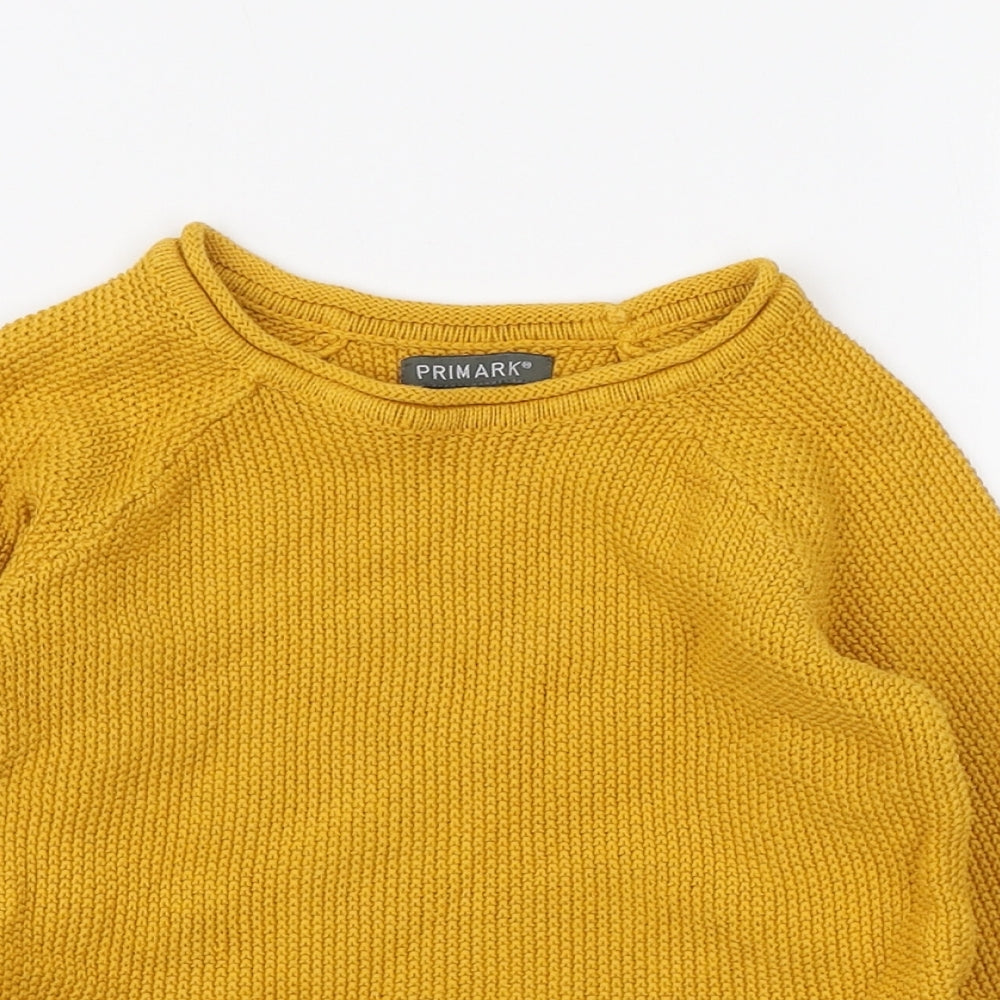 Primark Girls Yellow Round Neck Cotton Pullover Jumper Size 5-6 Years Zip