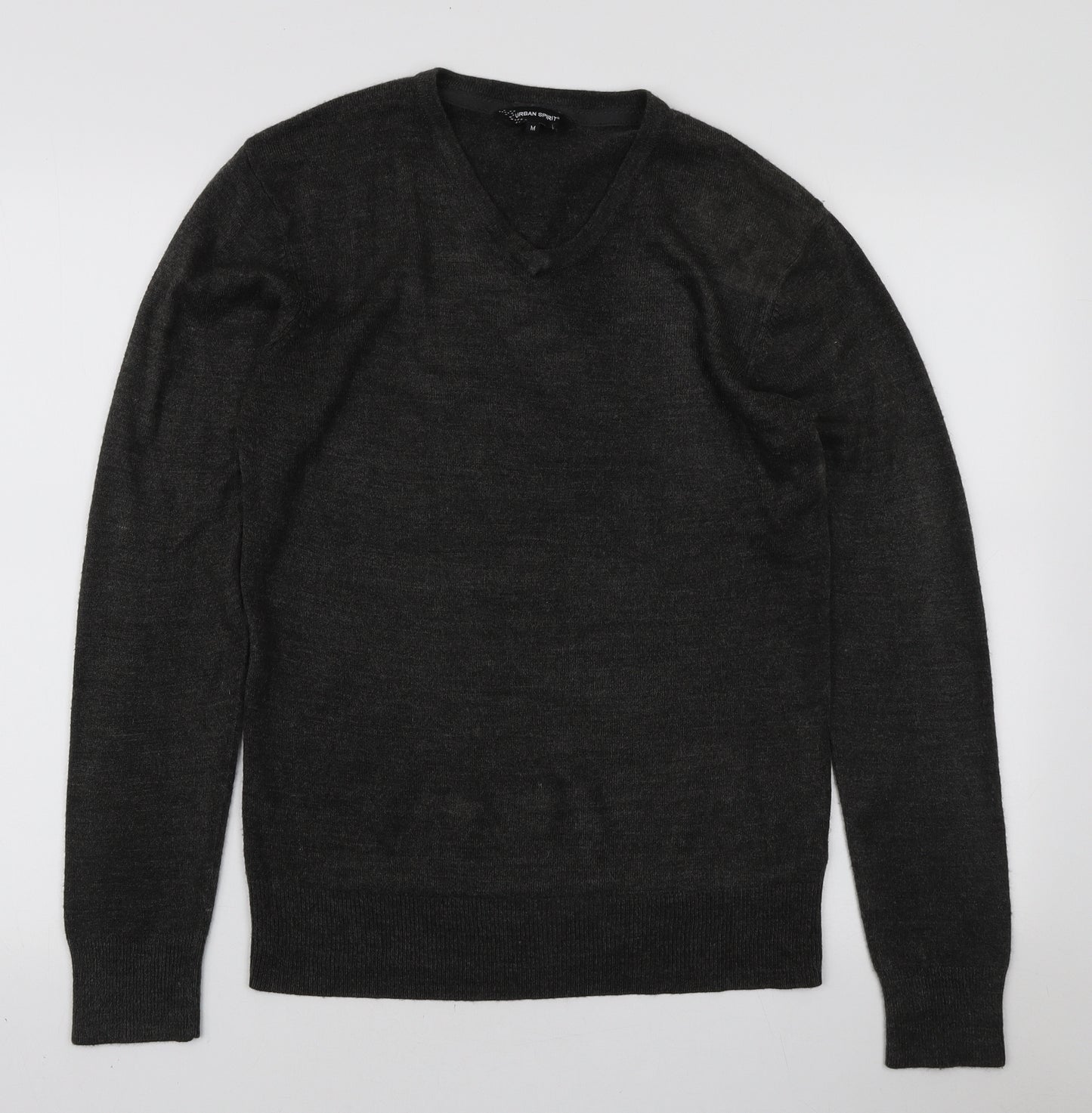 UrbanSpirit Mens Grey V-Neck Acrylic Pullover Jumper Size M