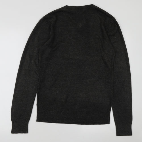 UrbanSpirit Mens Grey V-Neck Acrylic Pullover Jumper Size M