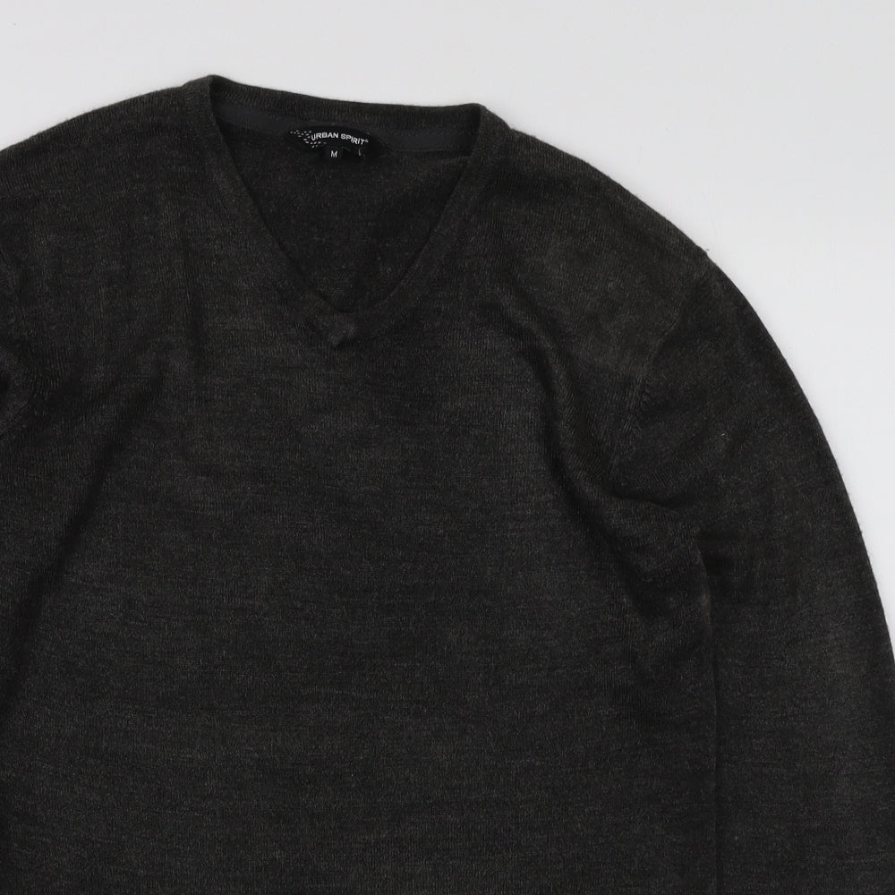 UrbanSpirit Mens Grey V-Neck Acrylic Pullover Jumper Size M