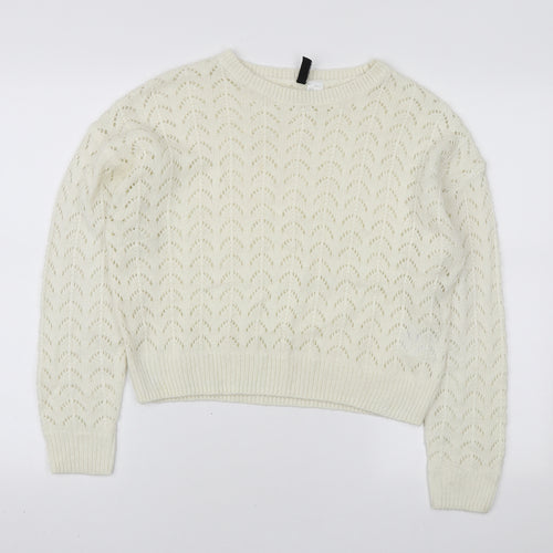 H&M Womens Ivory Round Neck Acrylic Pullover Jumper Size S