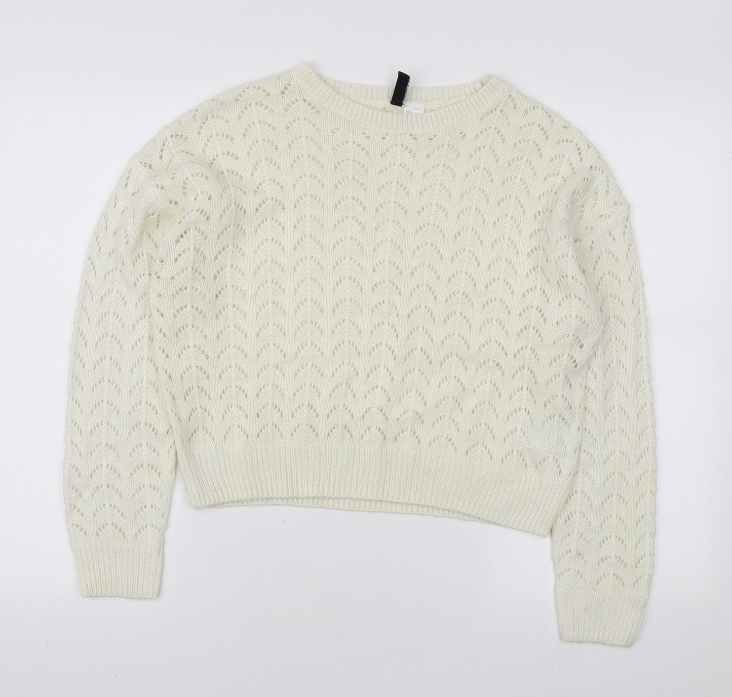 H&M Womens Ivory Round Neck Acrylic Pullover Jumper Size S