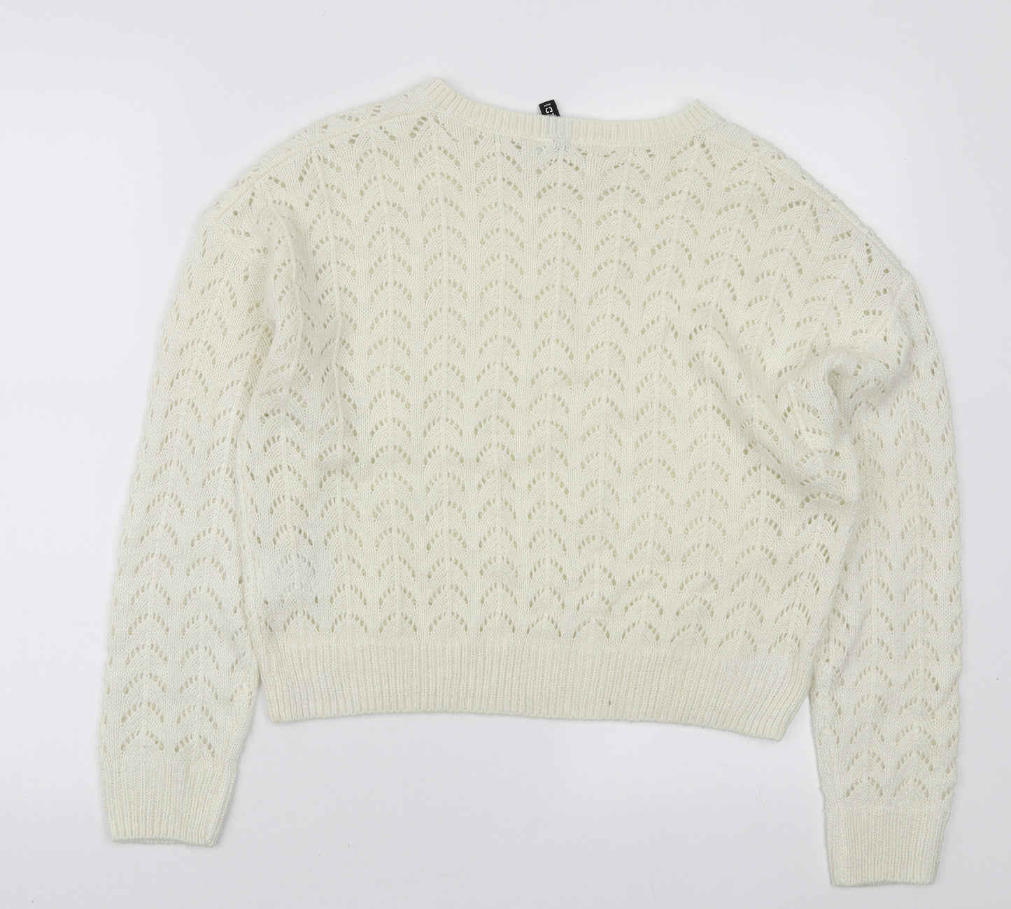 H&M Womens Ivory Round Neck Acrylic Pullover Jumper Size S