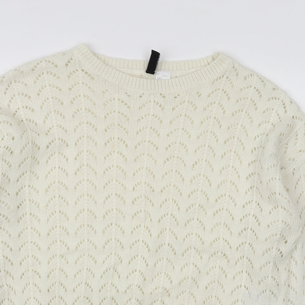 H&M Womens Ivory Round Neck Acrylic Pullover Jumper Size S