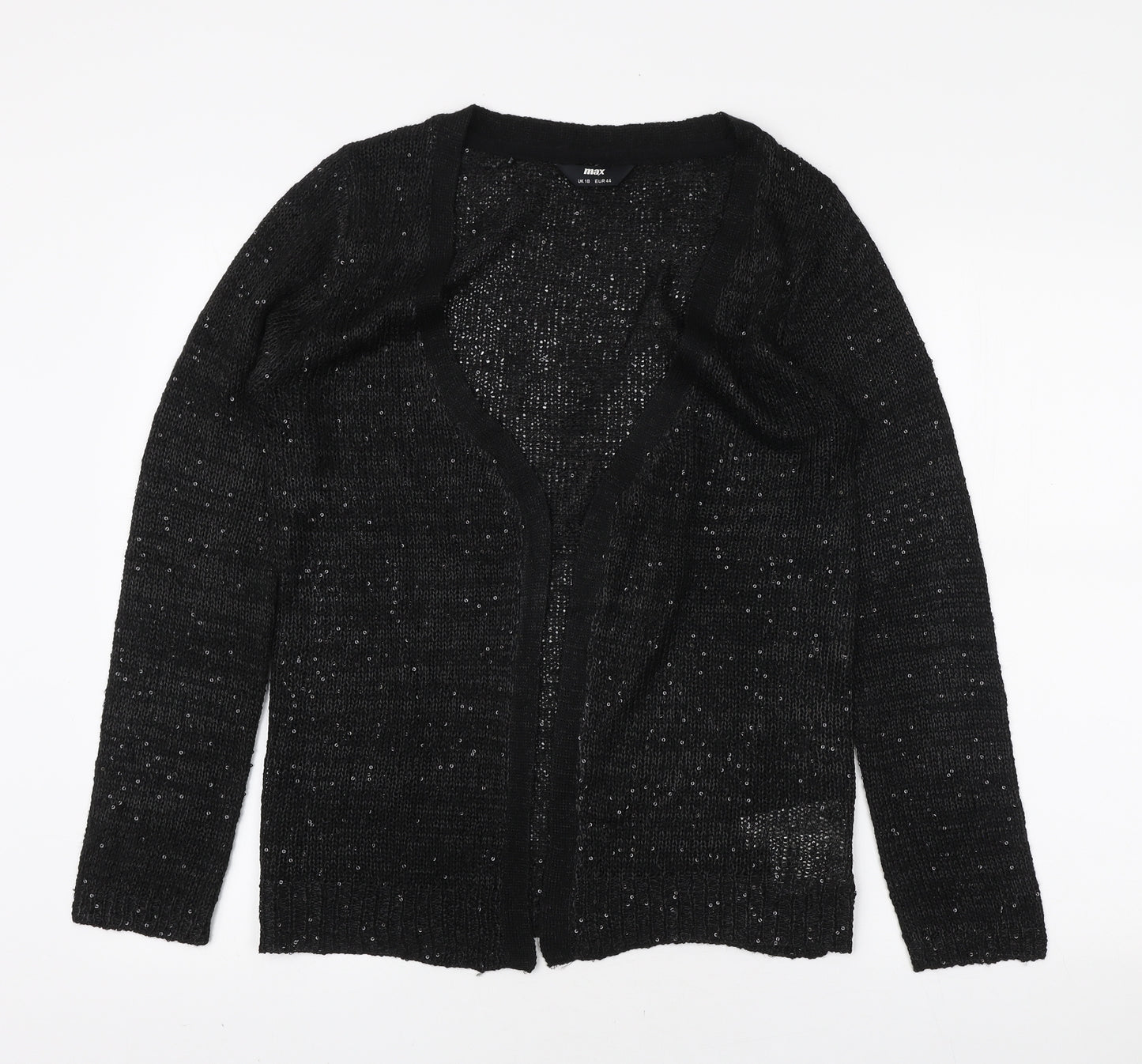 Max Womens Black V-Neck Polyester Cardigan Jumper Size 18