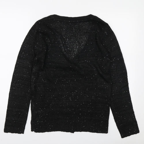 Max Womens Black V-Neck Polyester Cardigan Jumper Size 18