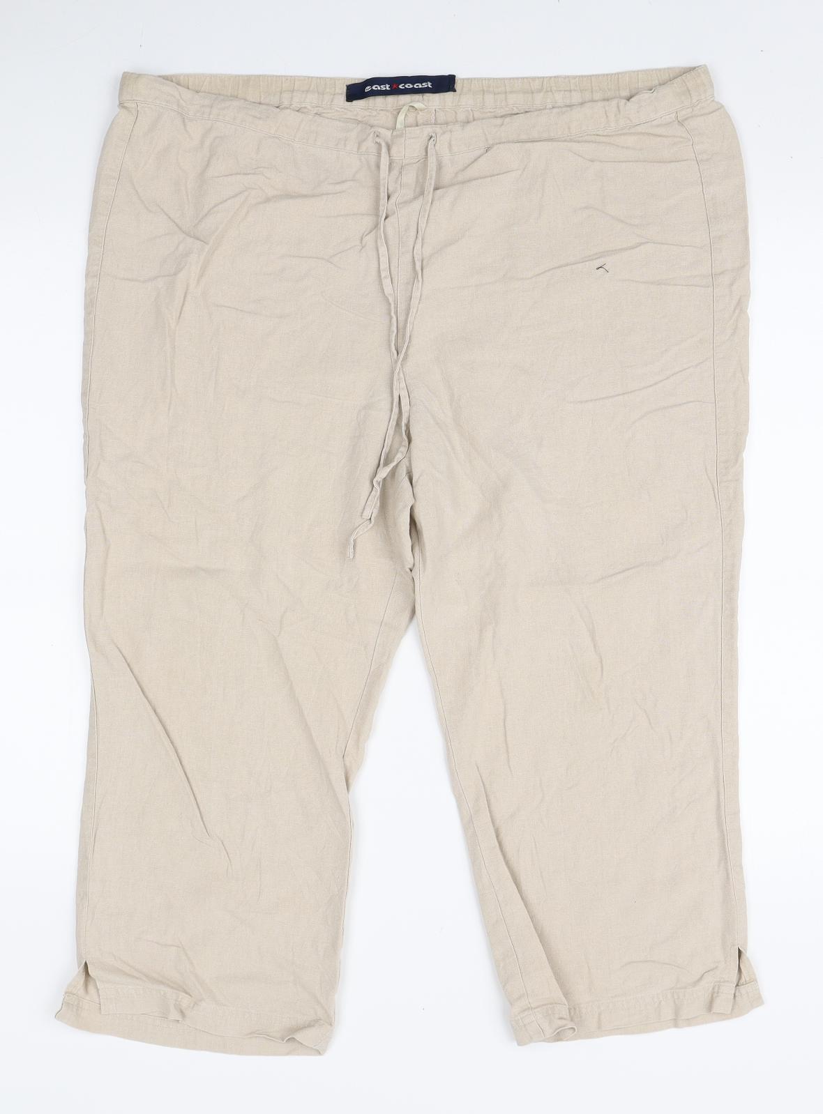East Coast Womens Ivory Linen Cropped Trousers Size 16 L21 in Regular Tie