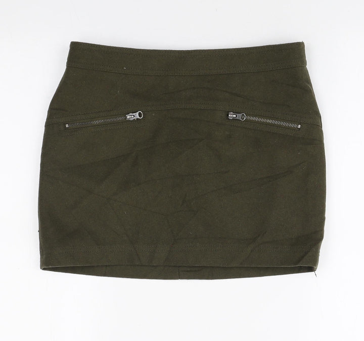 Stile Benetton Womens Green Wool Mini Skirt Size 8 Zip