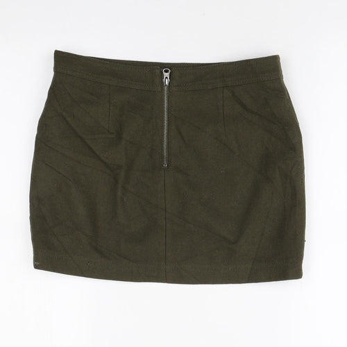 Stile Benetton Womens Green Wool Mini Skirt Size 8 Zip