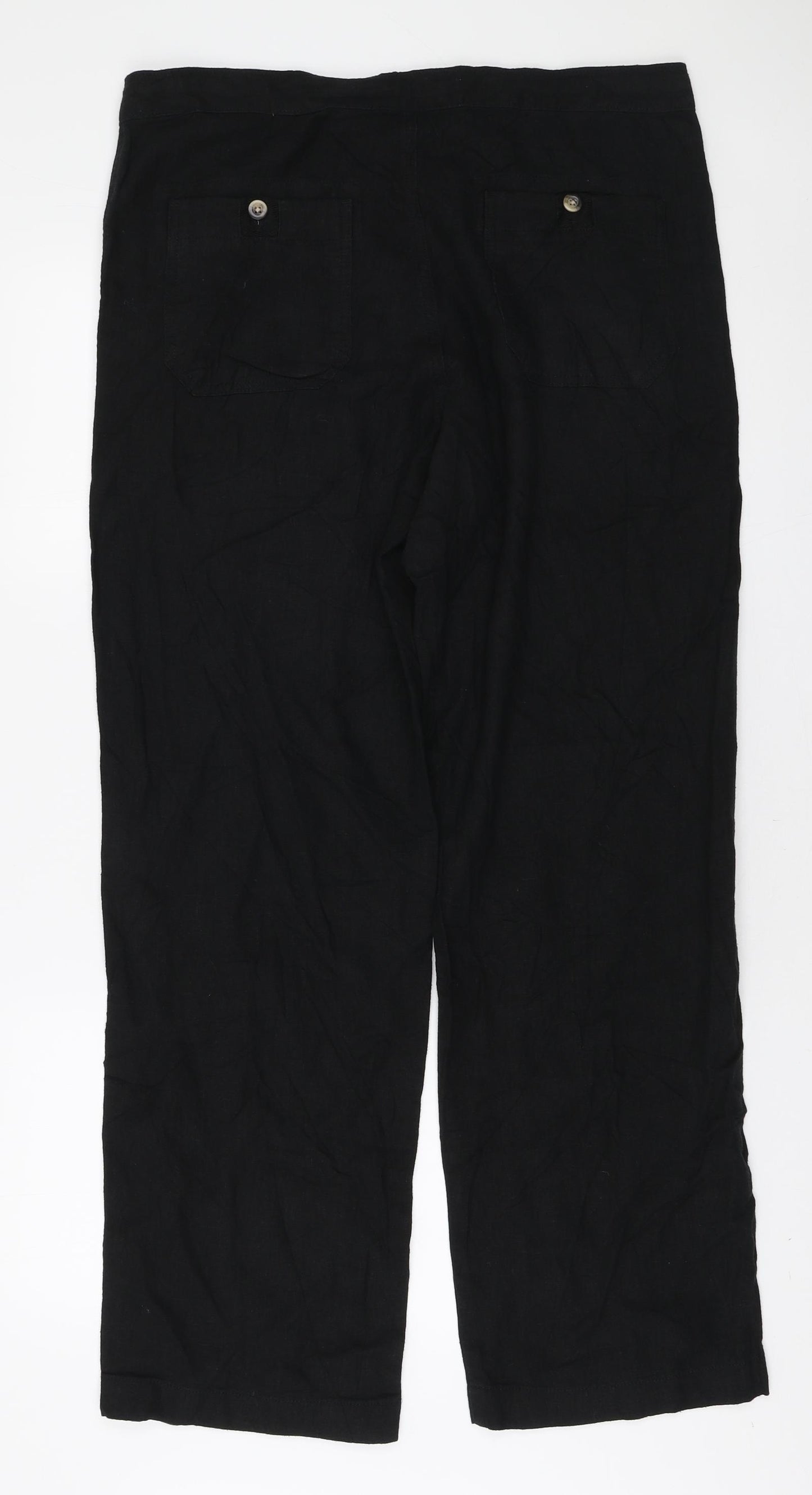 Marks and Spencer Mens Black Flax Trousers Size 36 in L33 in Regular Tie