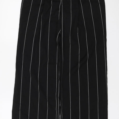 Marks and Spencer Womens Black Striped Polyester Trousers Size 8 L32 in Regular Zip