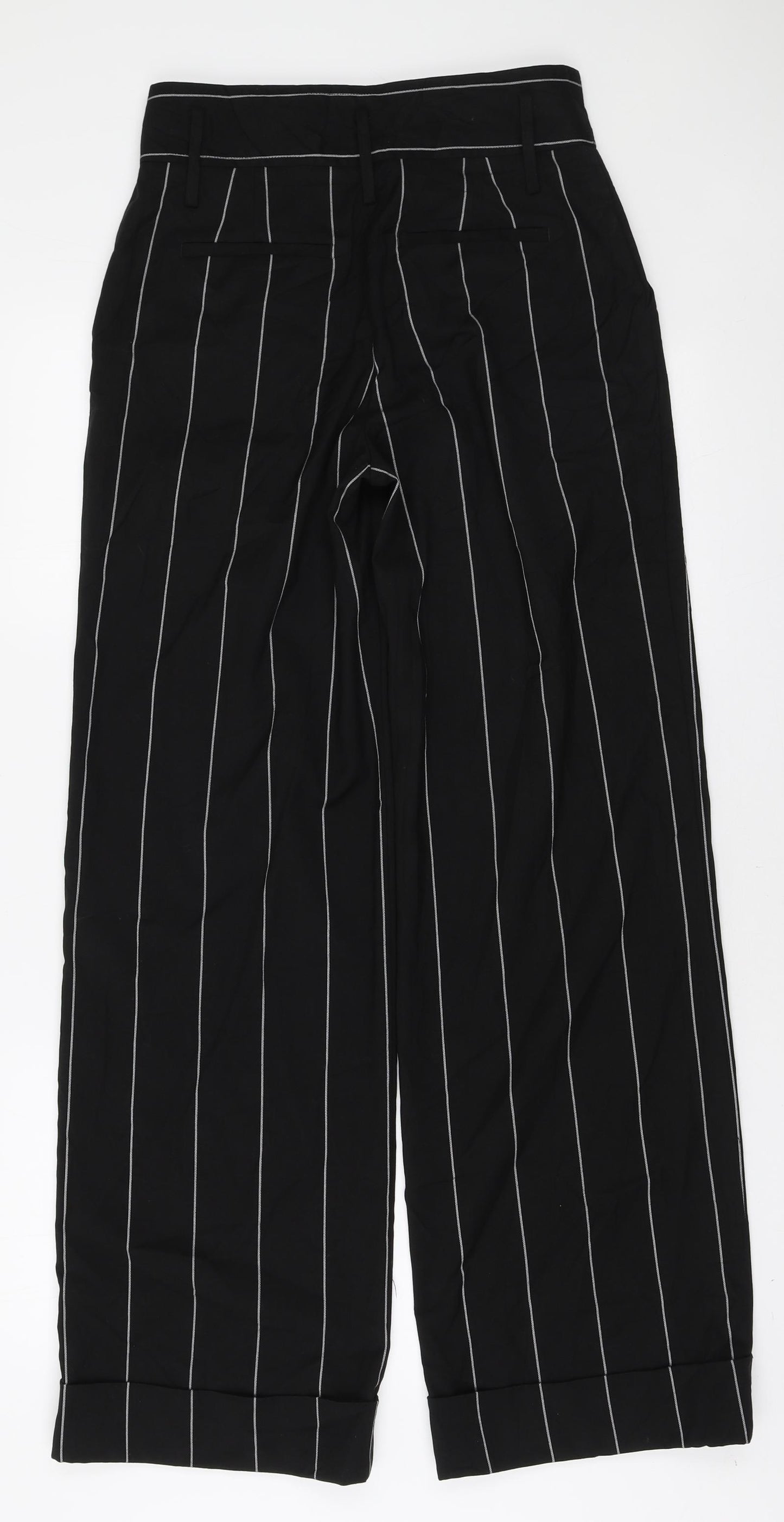 Marks and Spencer Womens Black Striped Polyester Trousers Size 8 L32 in Regular Zip