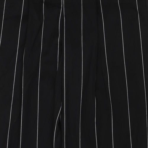 Marks and Spencer Womens Black Striped Polyester Trousers Size 8 L32 in Regular Zip