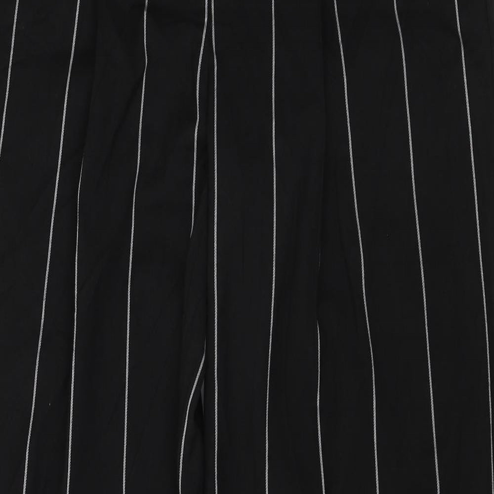 Marks and Spencer Womens Black Striped Polyester Trousers Size 8 L32 in Regular Zip