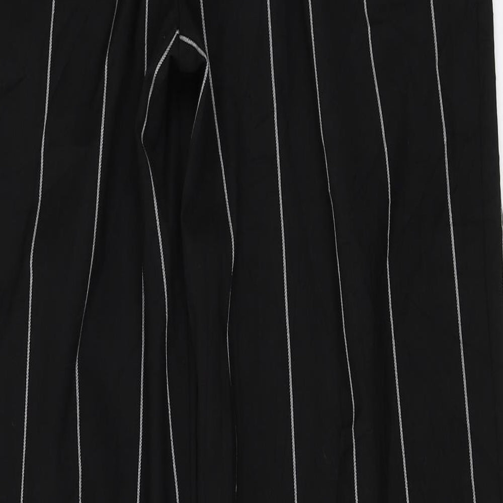 Marks and Spencer Womens Black Striped Polyester Trousers Size 8 L32 in Regular Zip