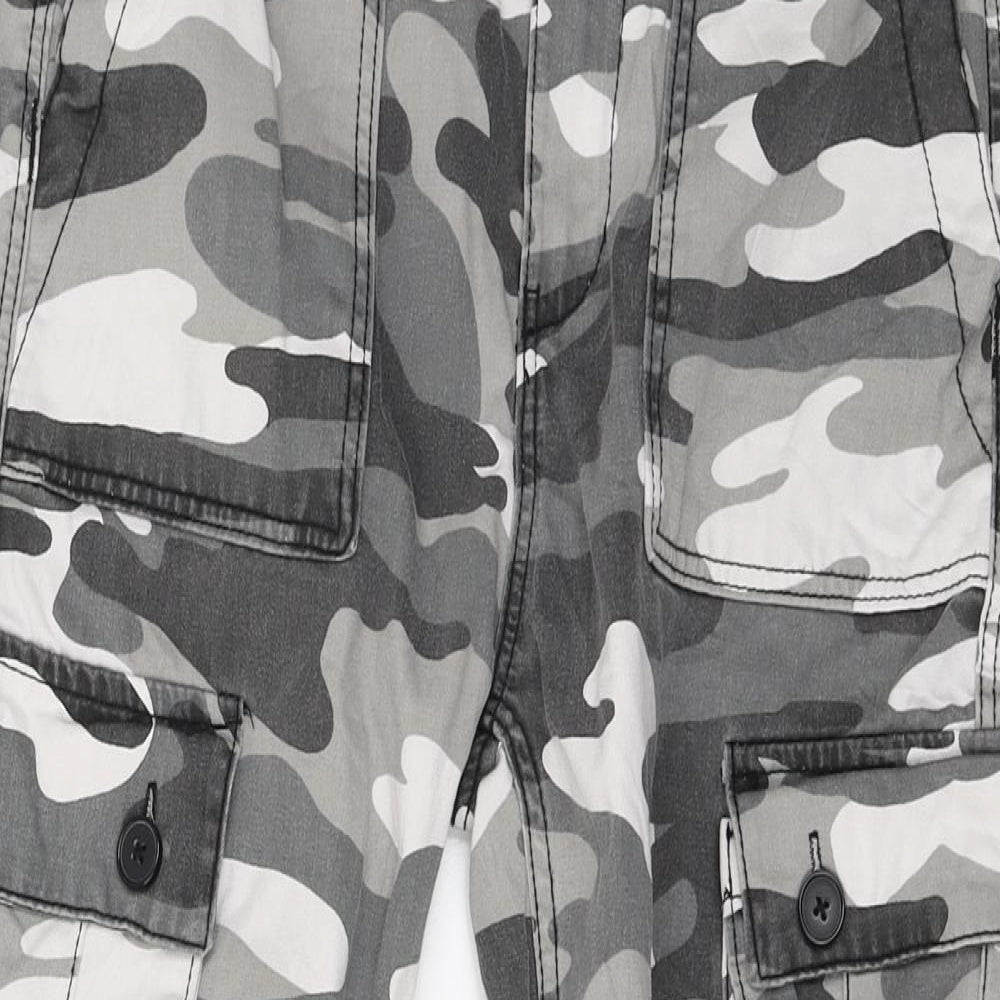Bershka Womens Grey Camouflage Cotton Cargo Trousers Size 6 L23 in Regular Zip