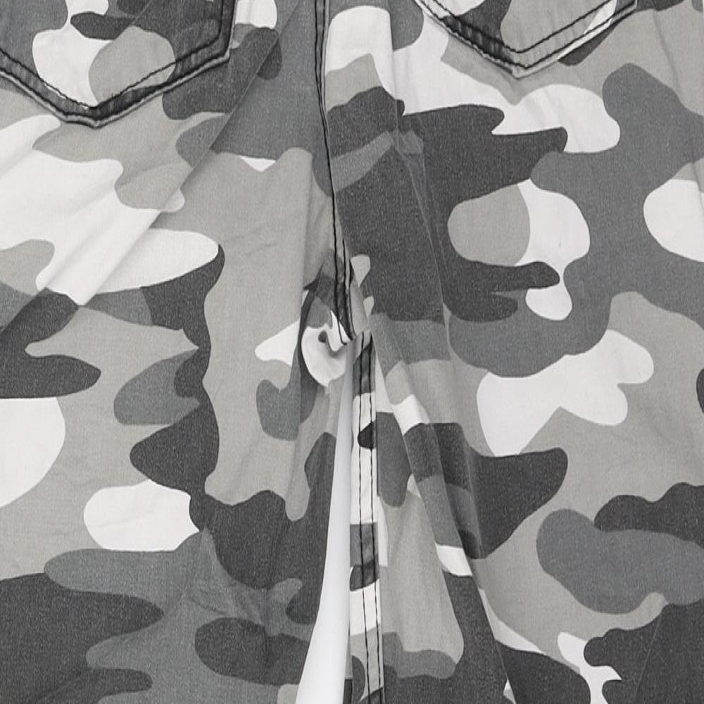 Bershka Womens Grey Camouflage Cotton Cargo Trousers Size 6 L23 in Regular Zip