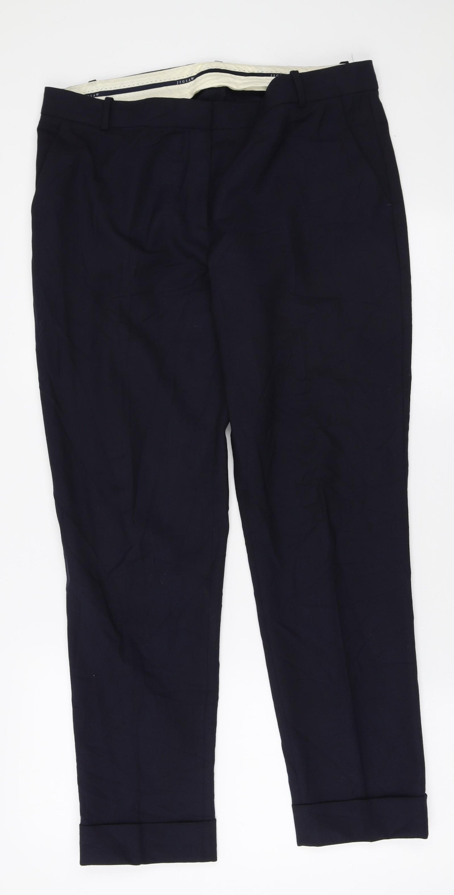 Jigsaw Womens Blue Wool Trousers Size 14 L29 in Regular Zip