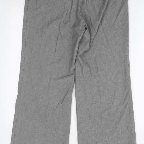 Marks and Spencer Womens White Check Polyester Trousers Size 14 L29 in Regular Zip