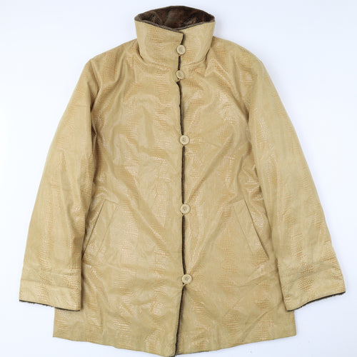 Gerry Weber Womens Gold Animal Print Overcoat Coat Size 14 Button