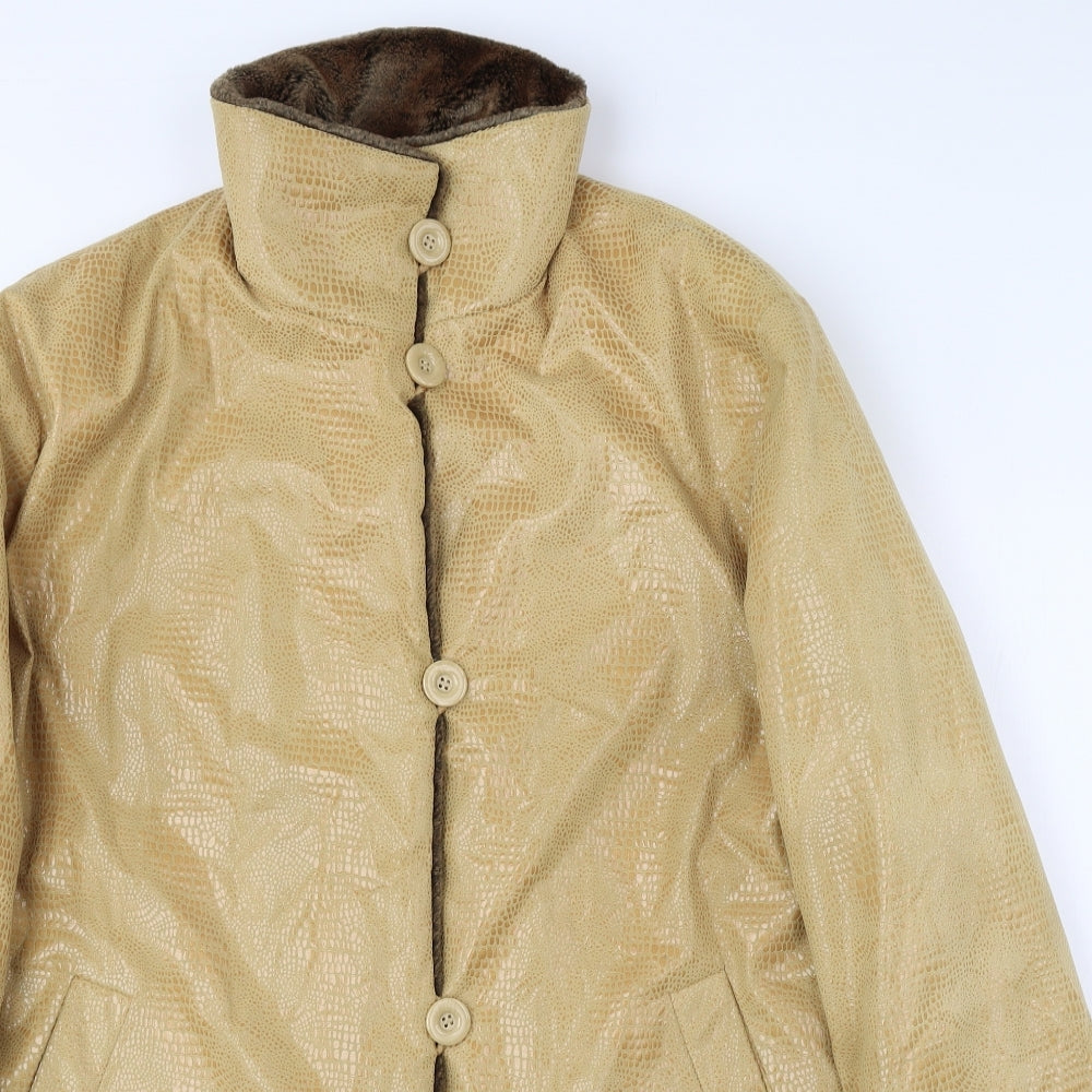 Gerry Weber Womens Gold Animal Print Overcoat Coat Size 14 Button