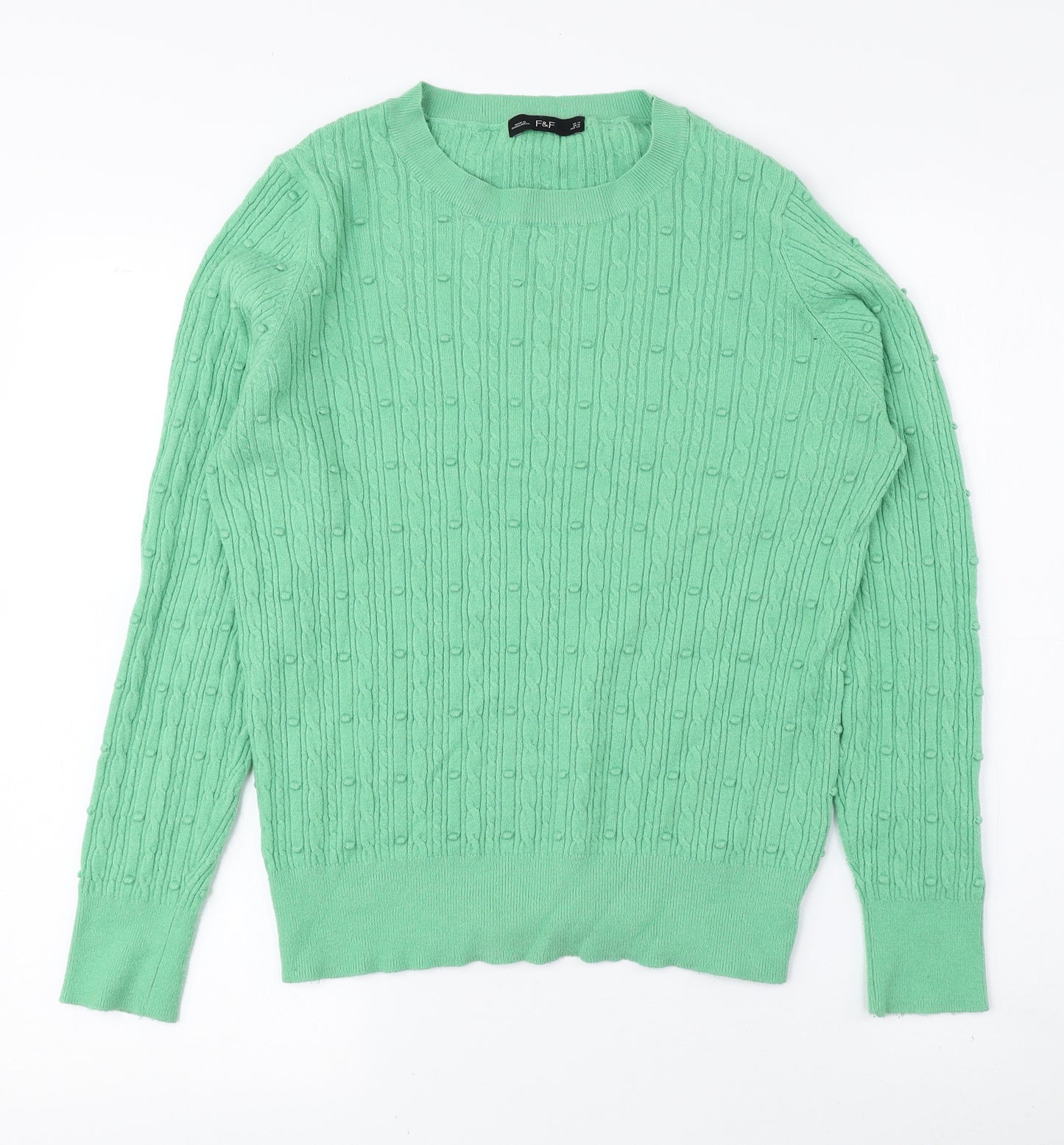 F&F Womens Green Crew Neck Viscose Pullover Jumper Size 14