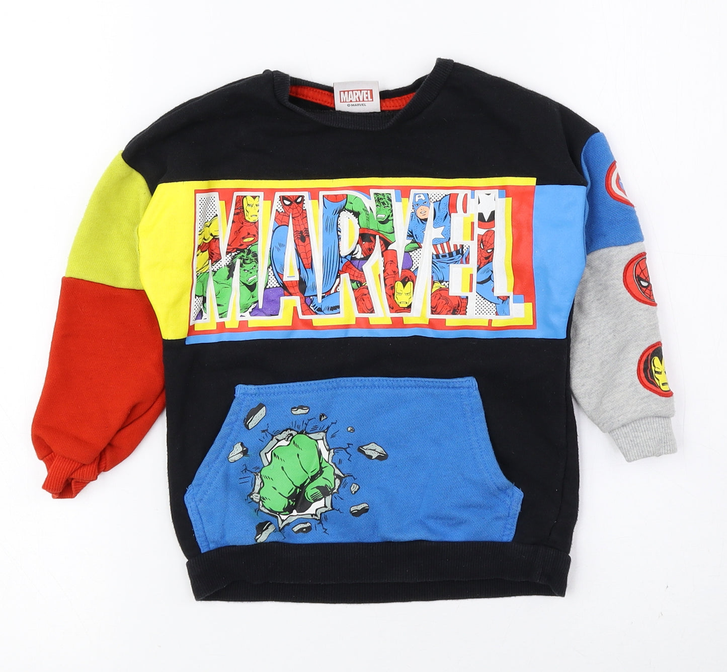 Marvel Comics Boys Multicoloured Colourblock Cotton Pullover Sweatshirt Size 2-3 Years Pullover - Marvel