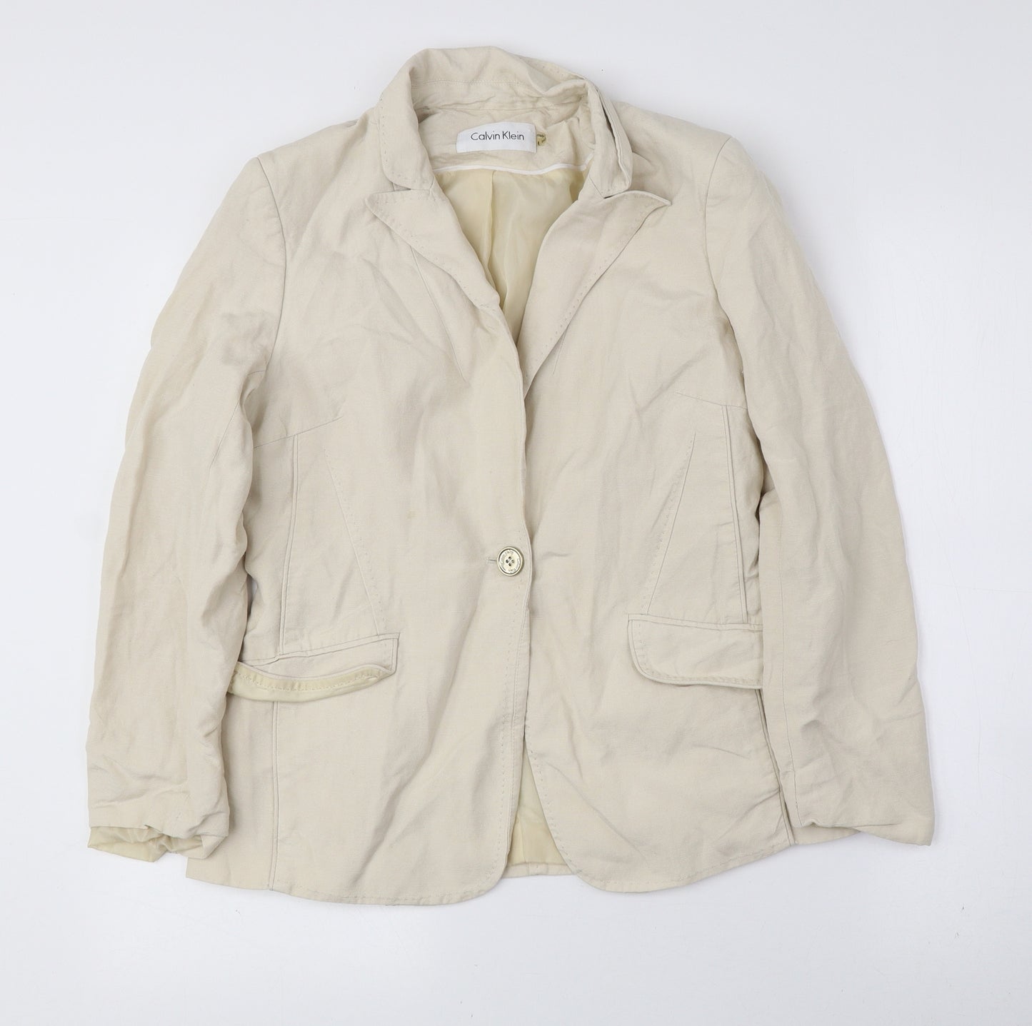 Calvin Klein Womens Ivory Jacket Blazer Size 8 Button