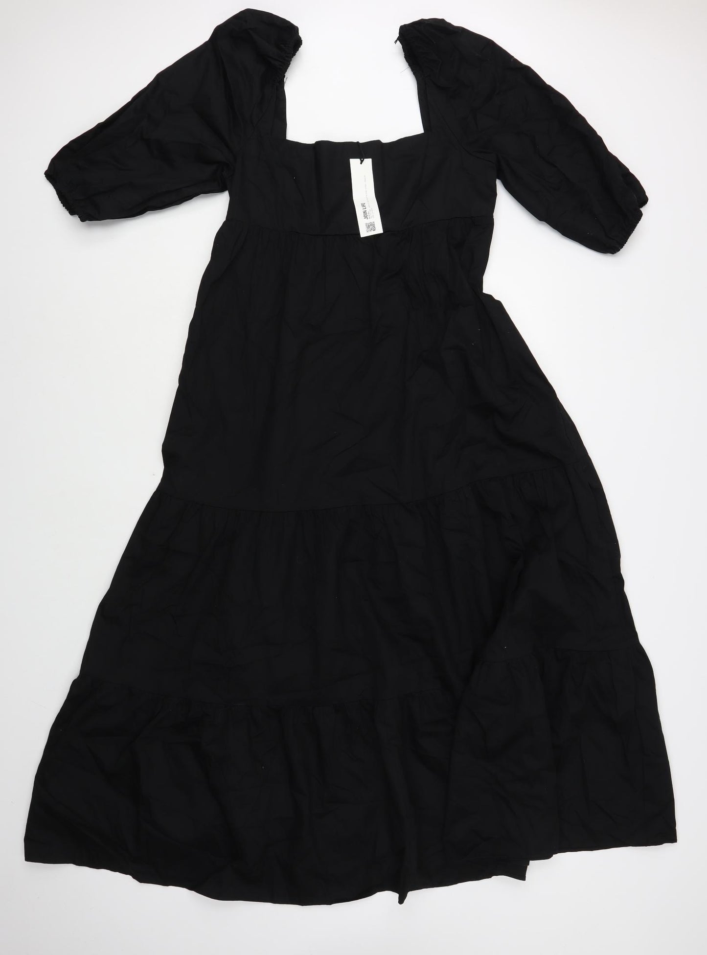 Zara Womens Black Cotton Maxi Size L Square Neck Pullover - Tiered