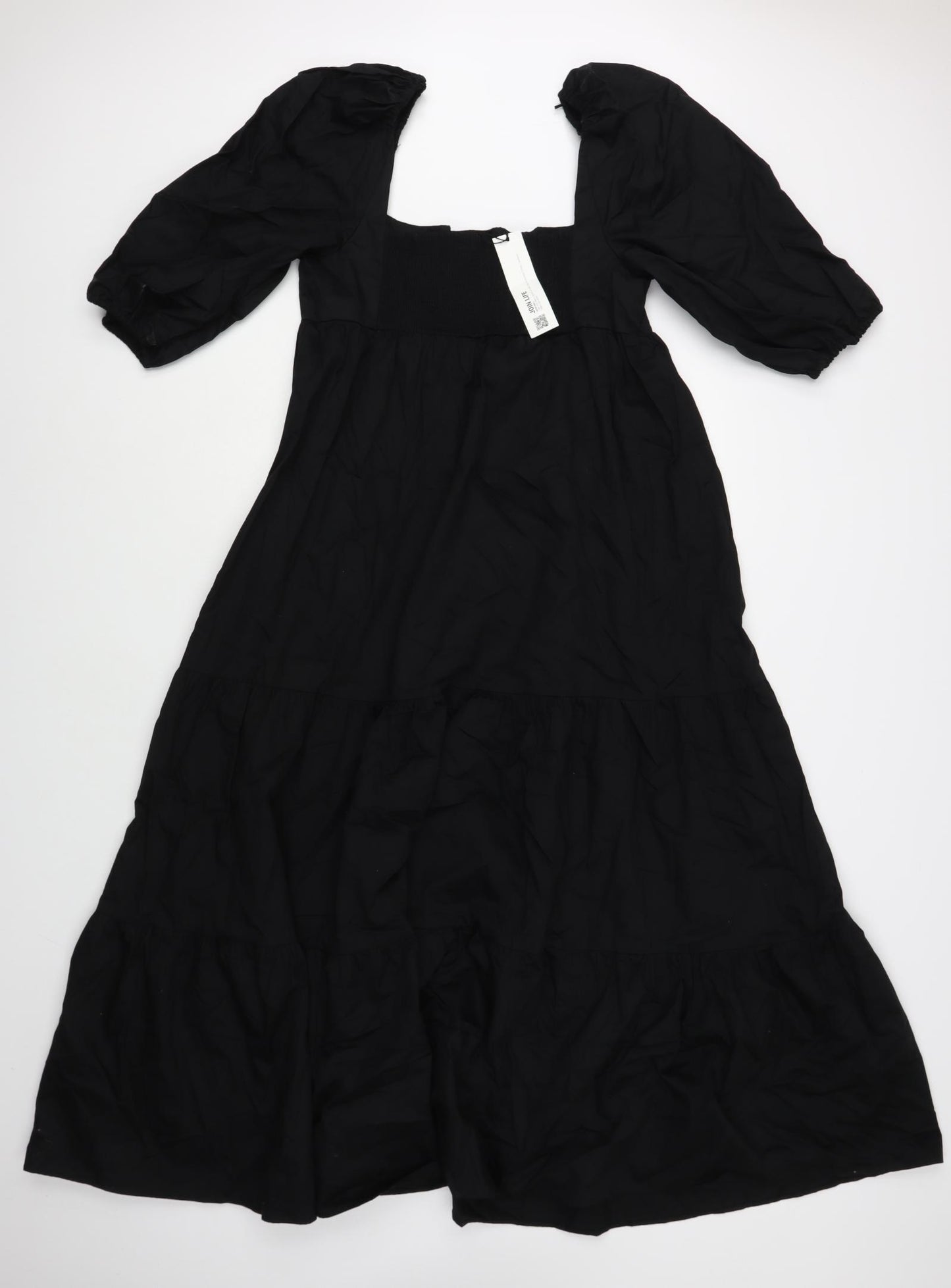 Zara Womens Black Cotton Maxi Size L Square Neck Pullover - Tiered