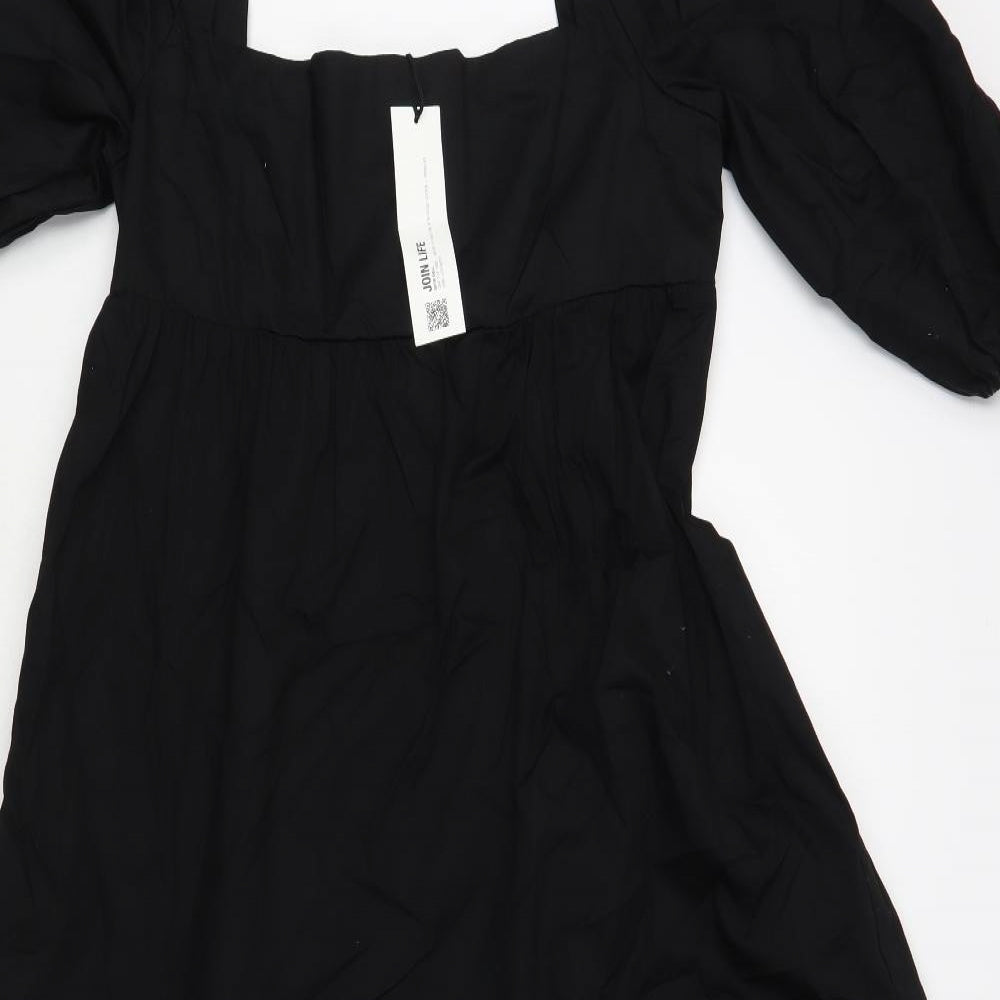 Zara Womens Black Cotton Maxi Size L Square Neck Pullover - Tiered