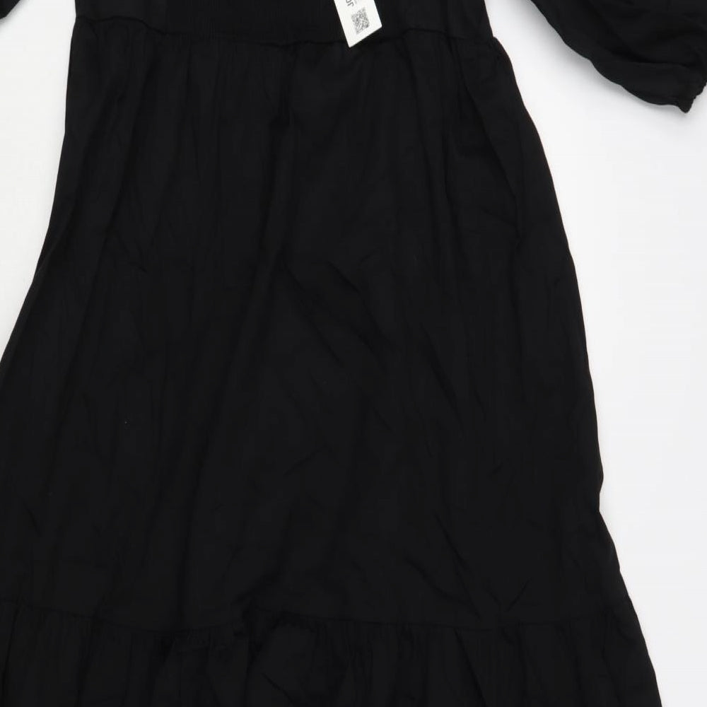 Zara Womens Black Cotton Maxi Size L Square Neck Pullover - Tiered