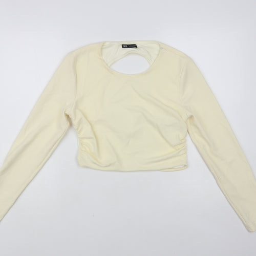 Zara Womens Ivory Polyester Cropped Blouse Size L Round Neck - Open Back