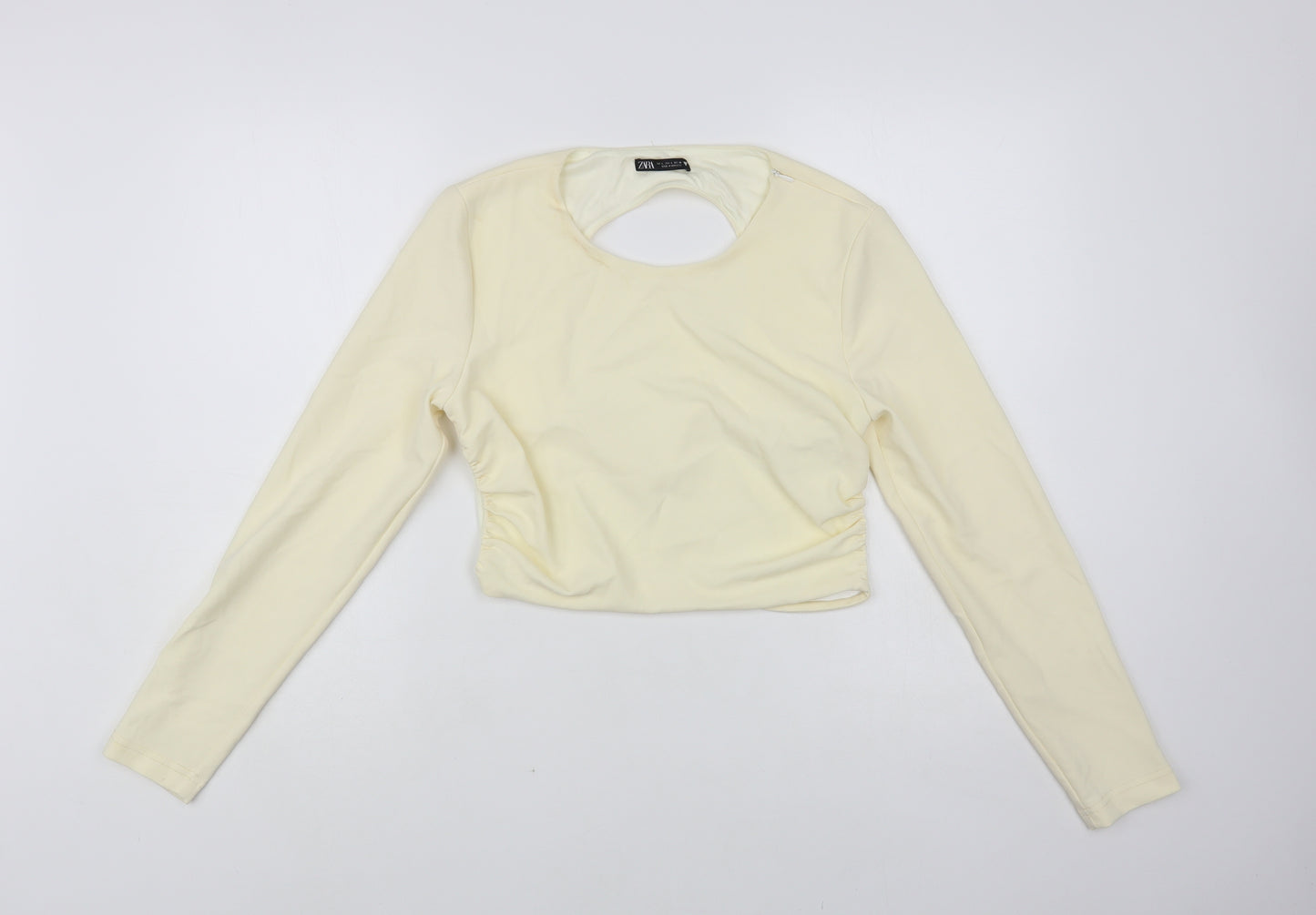 Zara Womens Ivory Polyester Cropped Blouse Size L Round Neck - Open Back