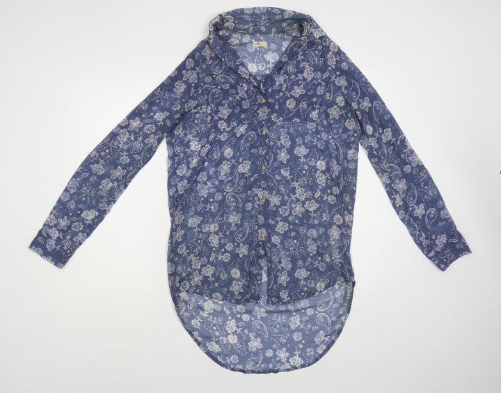 Hollister Womens Blue Floral Polyester Tunic Button-Up Size XS Collared