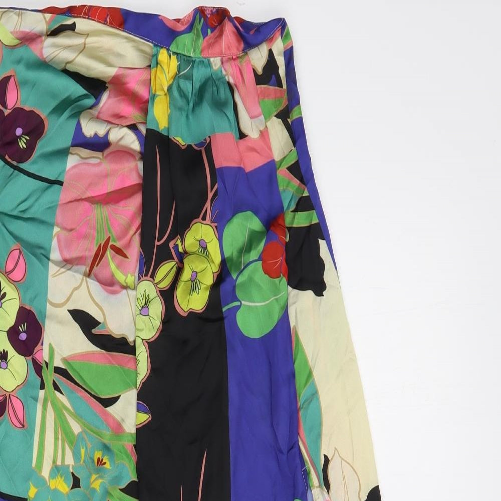 Zara Womens Multicoloured Floral Polyester A-Line Skirt Size S Zip